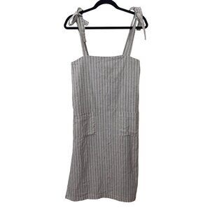 Storia Women Midi Striped Dress Size Small S Gray Tie Shoulder Strap Slits EUC